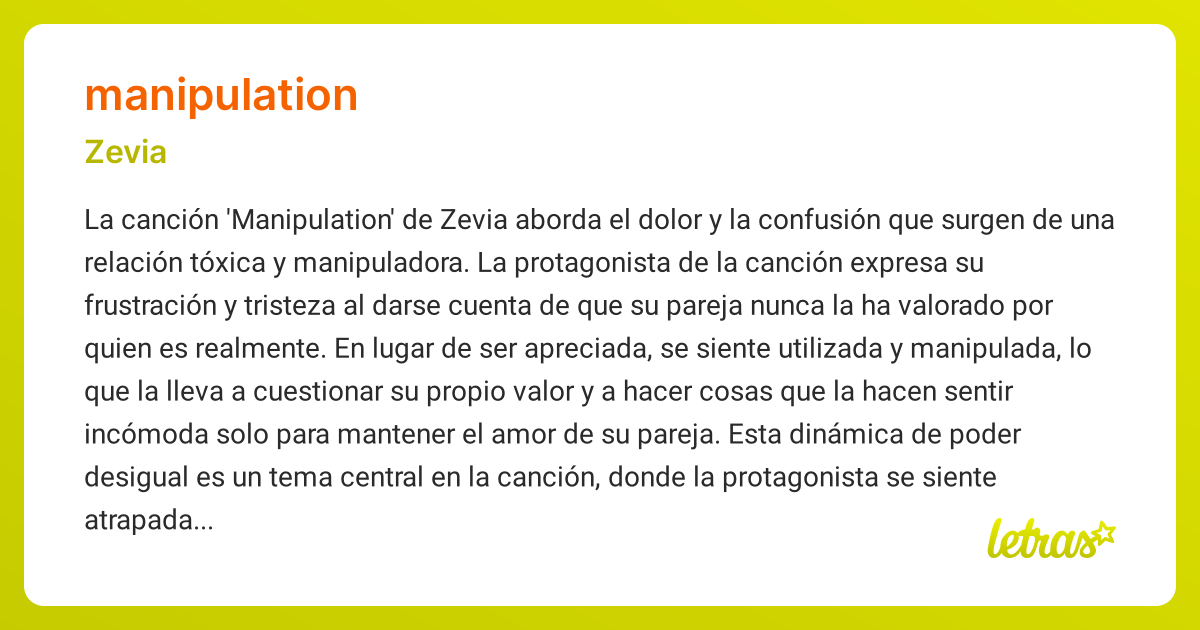 Significado de la canción MANIPULATION (Zevia)