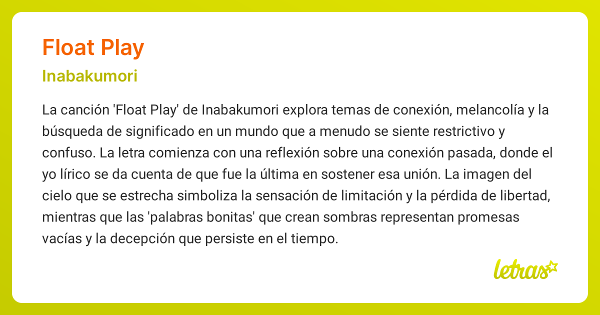 Significado de la canción FLOAT PLAY (Inabakumori) - LETRAS.COM