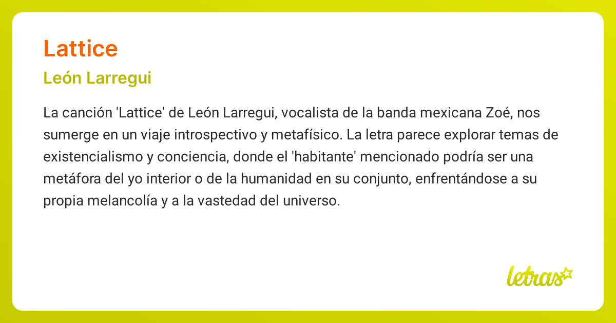 Significado de la canción LATTICE (León Larregui) - LETRAS.COM