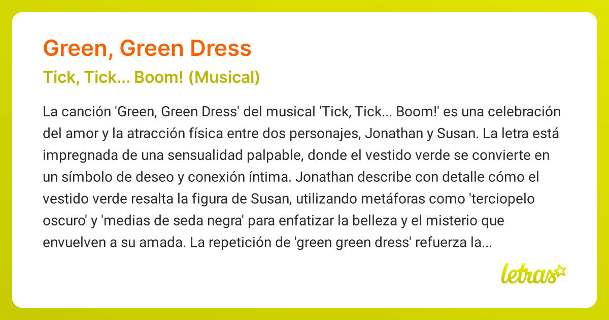 Significado de la cancin GREEN, GREEN DRESS (Tick, Tick... Boom!  (Musical)) - LETRAS.COM