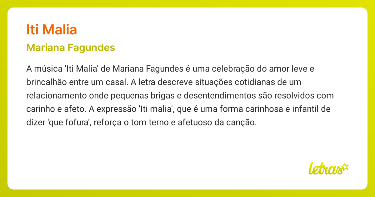 Significado da música ITI MALIA (Mariana Fagundes) - LETRAS.MUS.BR
