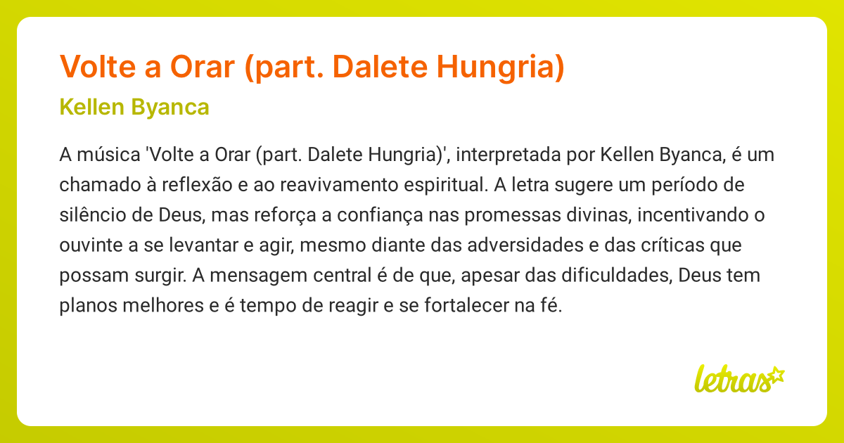 Significado da música Volte a Orar (part. Dalete Hungria) (Kellen ...