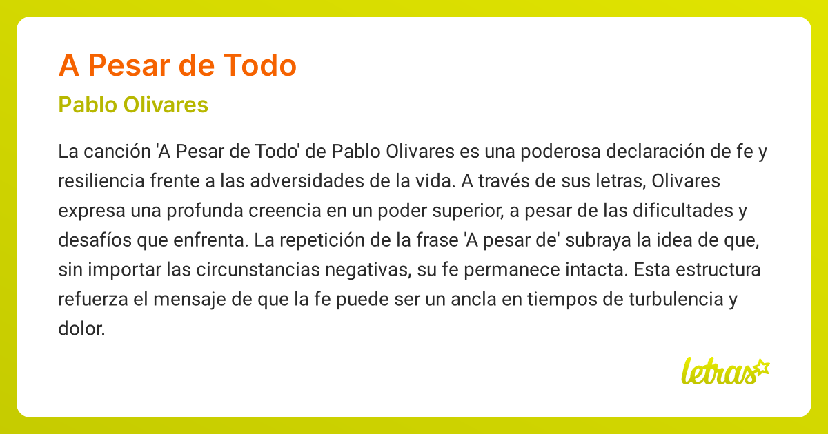 Significado de la canción A PESAR DE TODO (Pablo Olivares) - LETRAS.COM