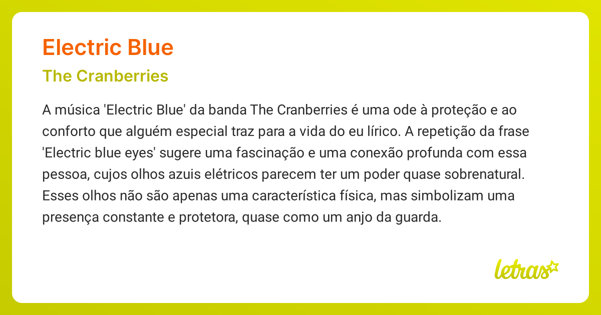 Significado da música ELECTRIC BLUE (The Cranberries) LETRAS.MUS.BR