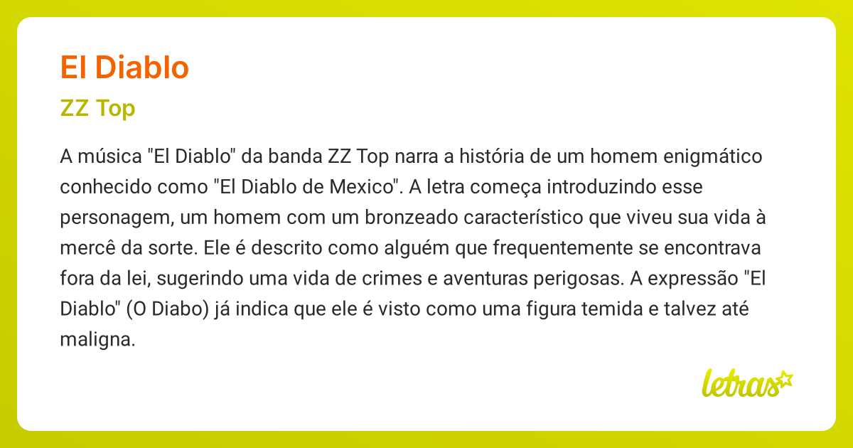 Significado da música EL DIABLO (ZZ Top) - LETRAS.MUS.BR