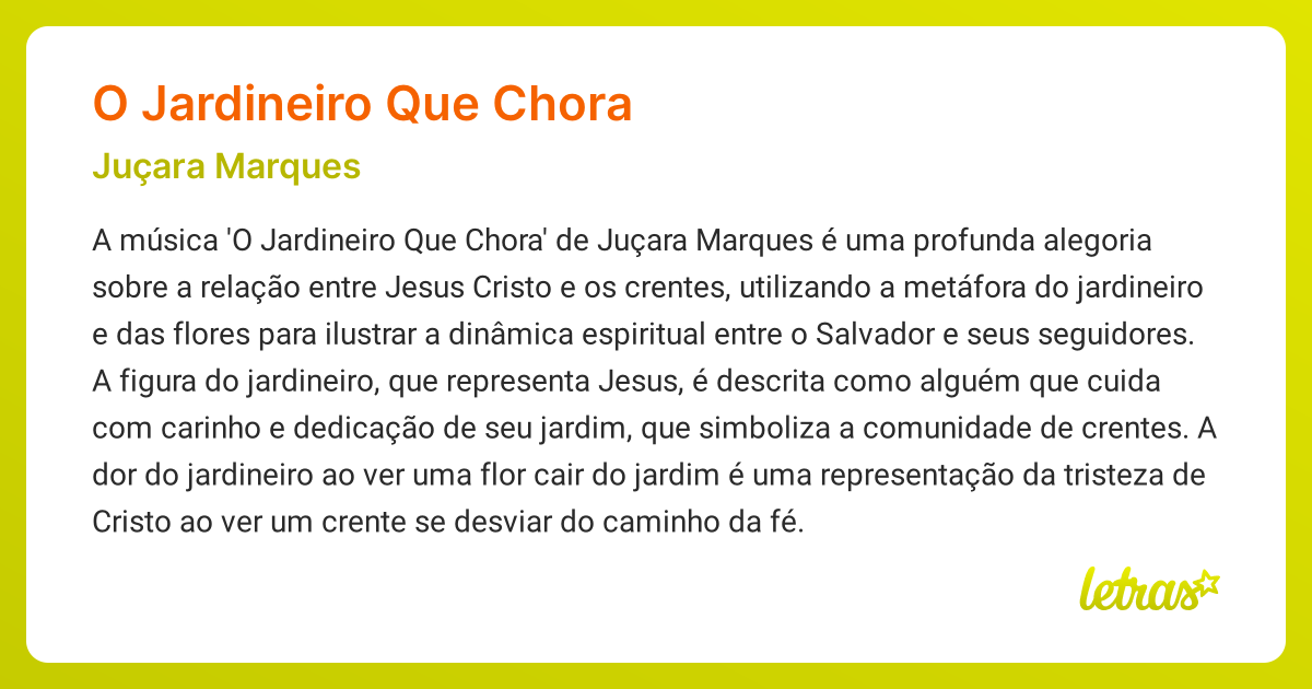 Significado da música O JARDINEIRO QUE CHORA (Juçara Marques) - LETRAS ...