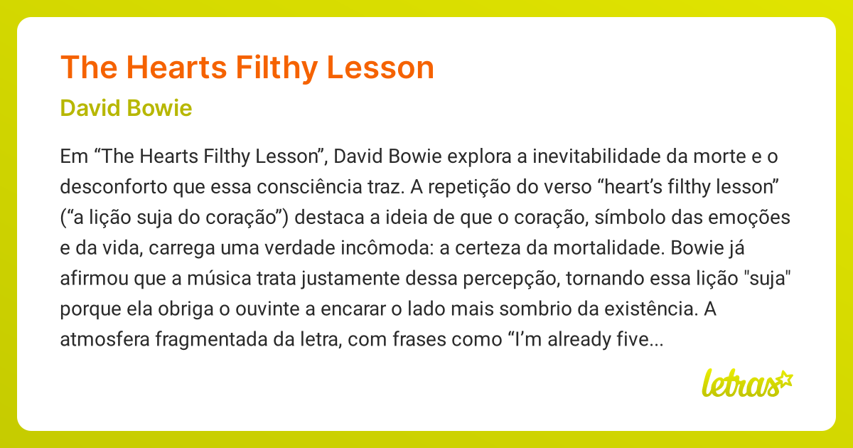 Significado da música THE HEARTS FILTHY LESSON (David Bowie) - LETRAS ...