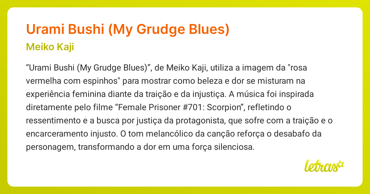 Significado da música Urami Bushi (My Grudge Blues/ trilha do Kill Bill