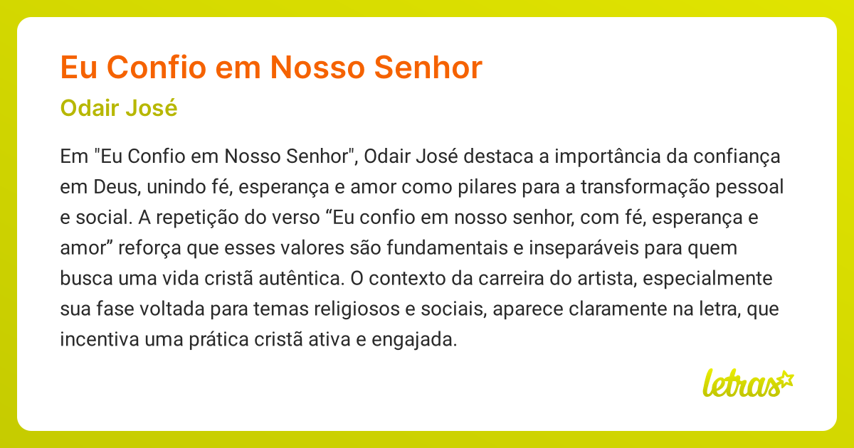 Significado da música EU CONFIO EM NOSSO SENHOR (Odair José) - LETRAS ...