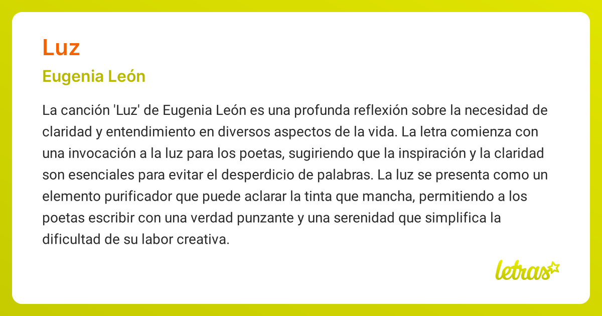 Significado de la canción LUZ (Eugenia León) - LETRAS.COM