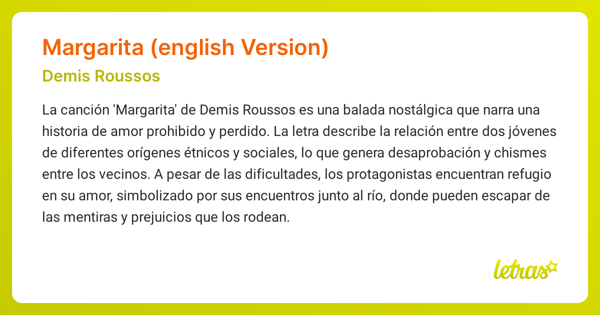 Significado De La Canción Margarita (english Version) (demis Roussos 