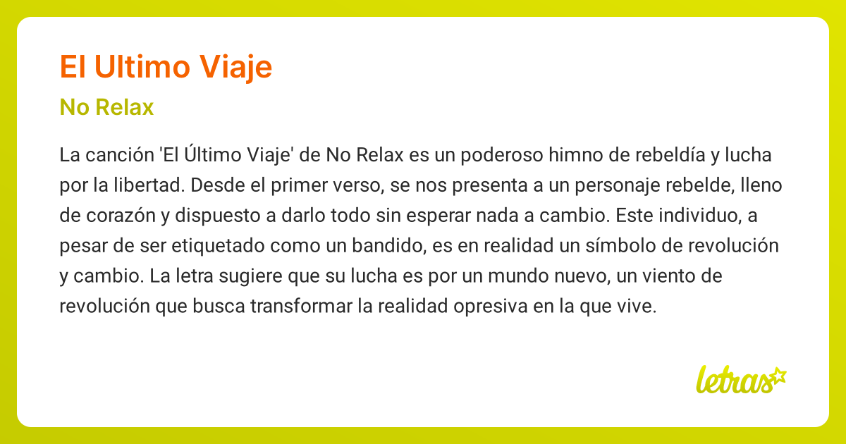 Significado de la canción EL ULTIMO VIAJE (No Relax) - LETRAS.COM