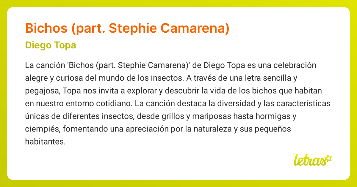 Significado de la canción Bichos (part. Stephie Camarena) (Diego Topa ...