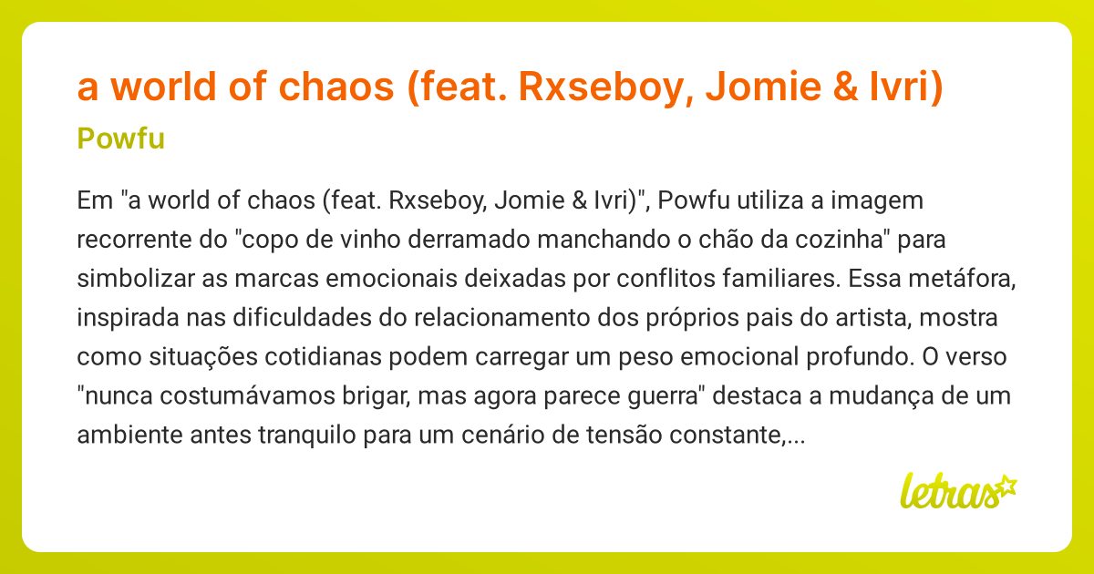 Significado da música a world of chaos (feat. Rxseboy, Jomie & Ivri ...
