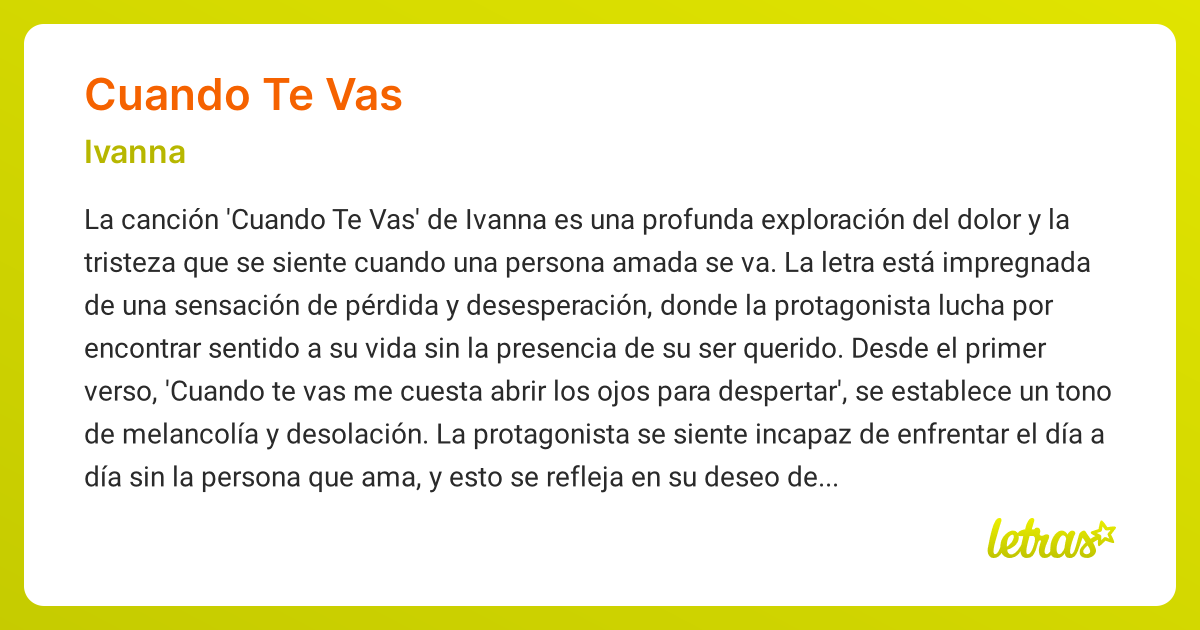 Significado de la canción CUANDO TE VAS (Ivanna) - LETRAS.COM