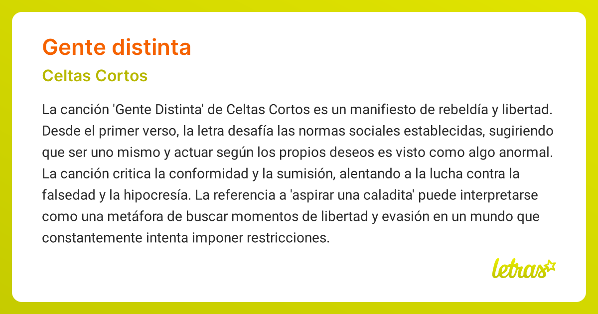 Significado de la canción GENTE DISTINTA (Celtas Cortos)