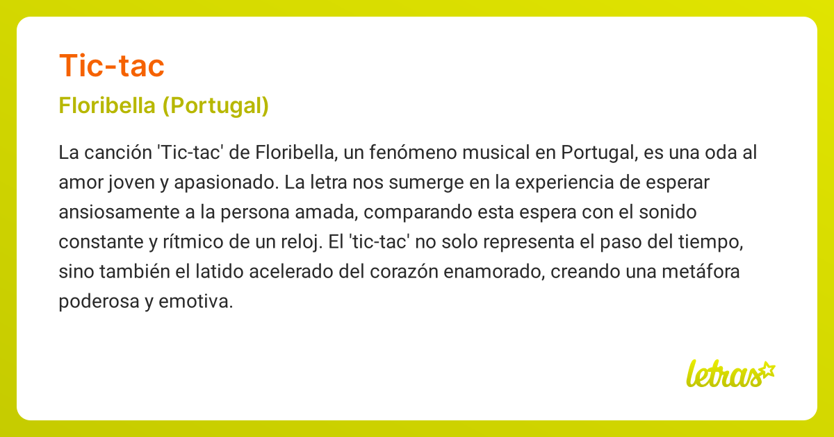 Significado de la cancion TIC TAC Floribella Portugal LETRAS.COM