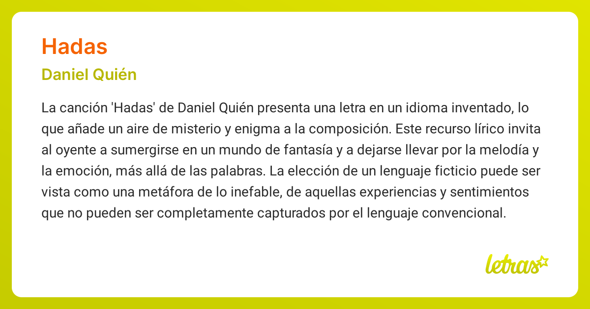 Significado de la canción HADAS (Daniel Quién) - LETRAS.COM