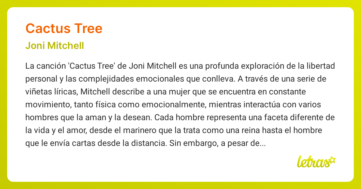 Significado de la cancin CACTUS TREE (Joni Mitchell) - LETRAS.COM