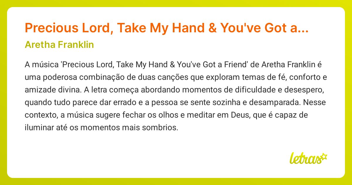 Significado da música Precious Lord, Take My Hand & You've Got a