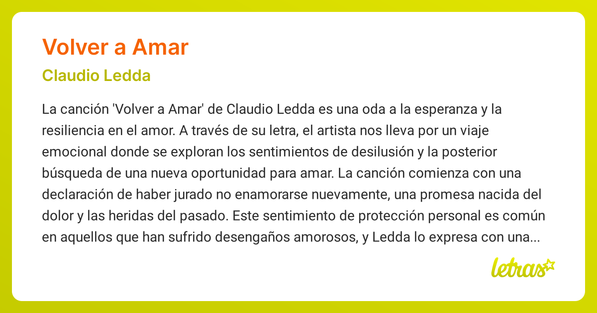 Significado de la canción VOLVER A AMAR (Claudio Ledda) - LETRAS.COM