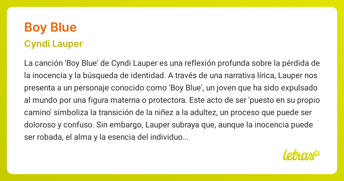 Significado de la canción BOY BLUE (Cyndi Lauper)