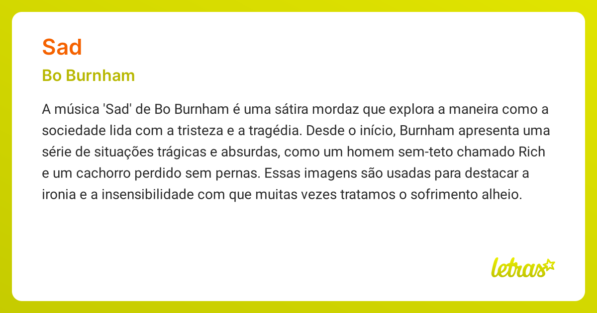 Significado da música SAD (Bo Burnham) - LETRAS.MUS.BR