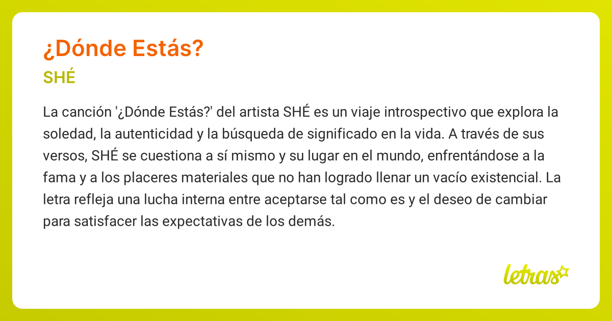 Significado de la canción ¿DÓNDE ESTÁS? (SHÉ) - LETRAS.COM