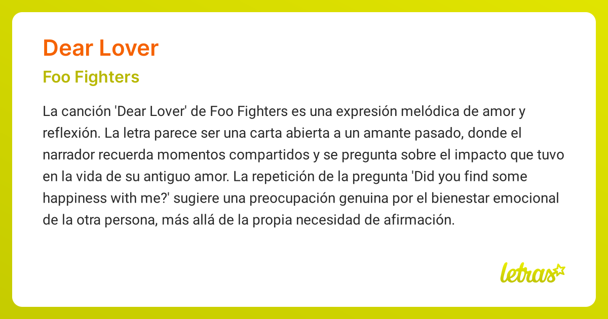 Significado de la canción DEAR LOVER (Foo Fighters) - LETRAS.COM