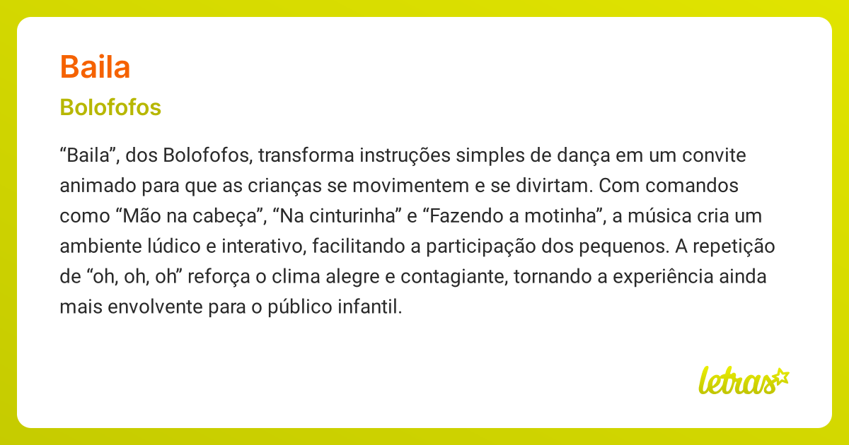 Significado da música BAILA (Bolofofos) - LETRAS.MUS.BR