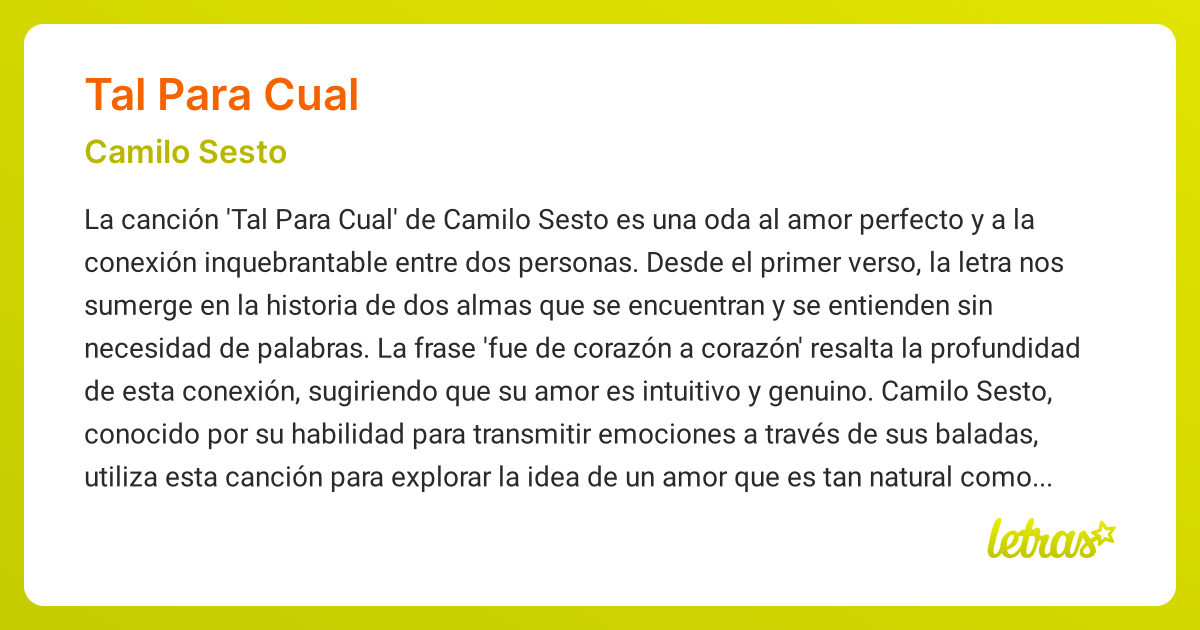 Significado de la canción TAL PARA CUAL (Camilo Sesto) - LETRAS.COM