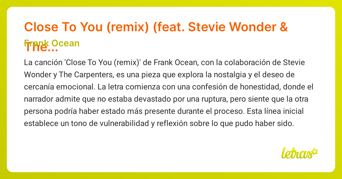 Significado de la canción Close To You (remix) (feat. Stevie Wonder ...