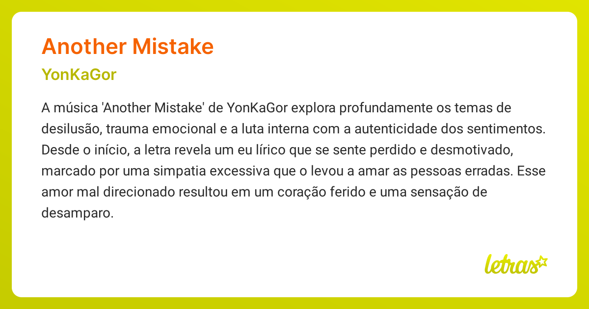Significado da música ANOTHER MISTAKE (YonKaGor) - LETRAS.MUS.BR