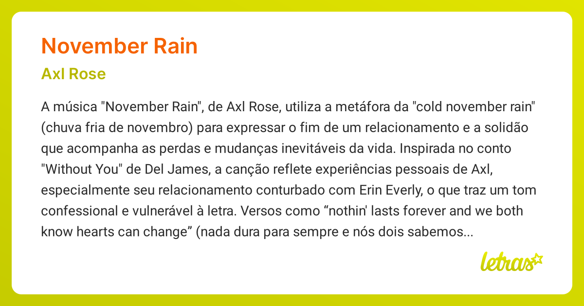 Significado da música NOVEMBER RAIN (Axl Rose) - LETRAS.MUS.BR