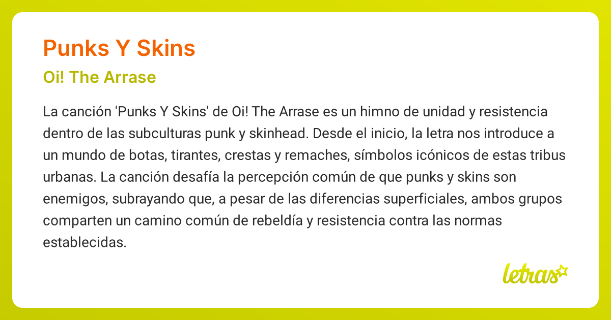 Significado de la canción PUNKS Y SKINS (Oi! The Arrase) - LETRAS.COM