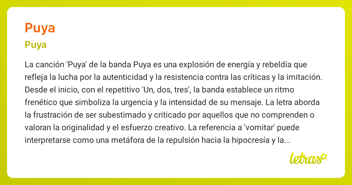Significado de la canción PUYA (Puya) - LETRAS.COM