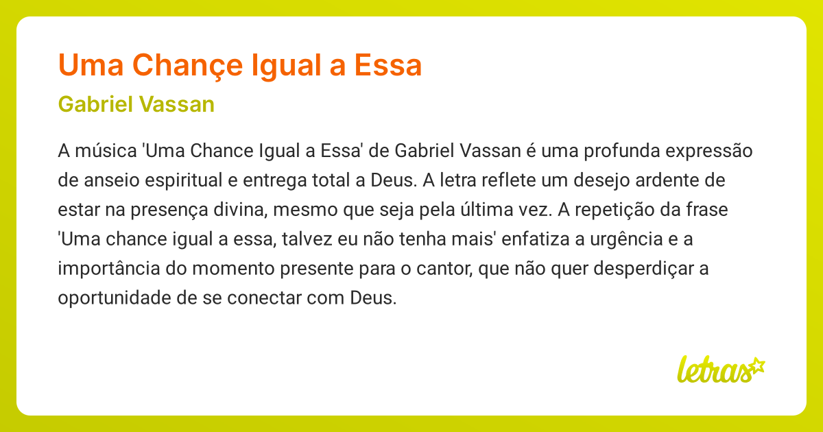 Significado da música UMA CHANÇE IGUAL A ESSA (Gabriel Vassan) - LETRAS ...