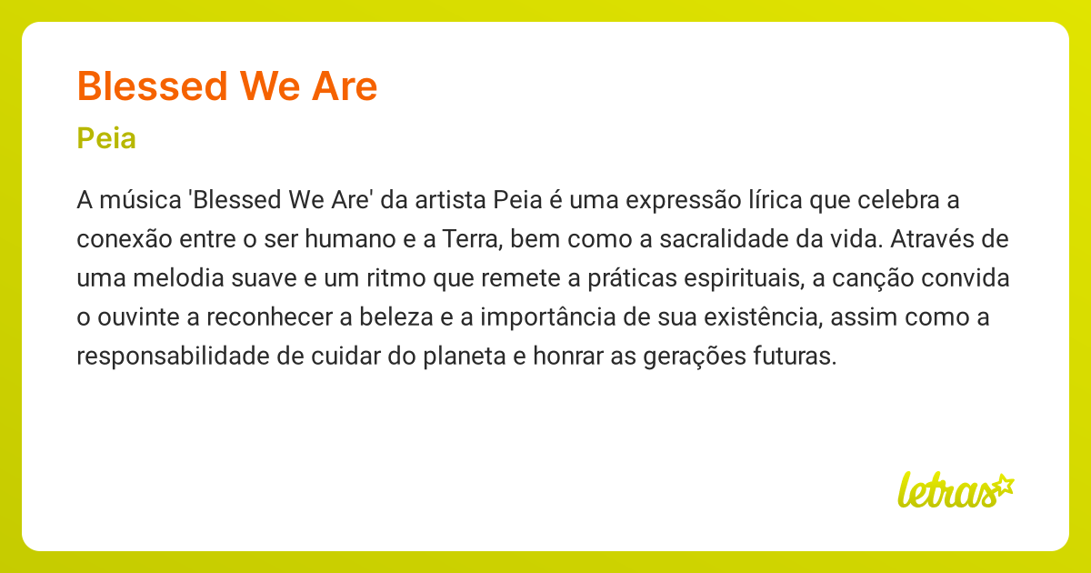 Significado da música BLESSED WE ARE (Peia) - LETRAS.MUS.BR