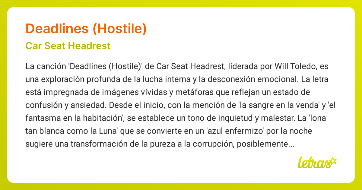 Significado de la canción DEADLINES (HOSTILE) (Car Seat Headrest