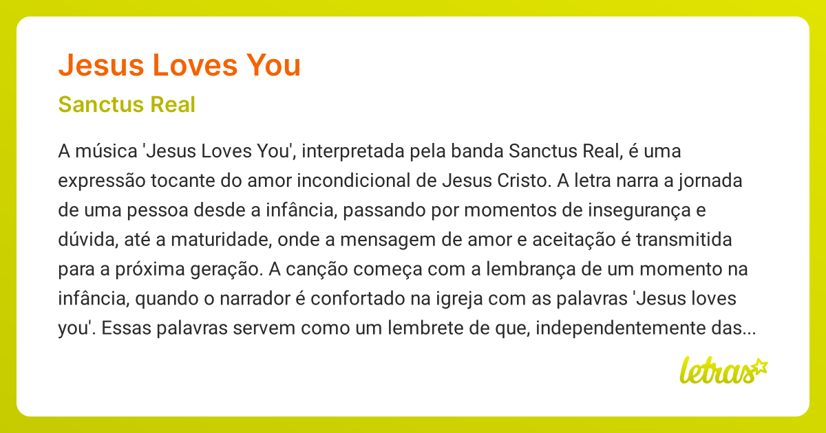 Significado da música JESUS LOVES YOU (Sanctus Real) - LETRAS.MUS.BR