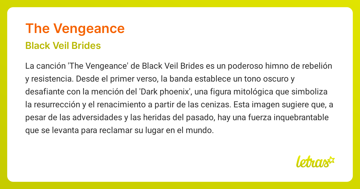 Significado de la canción THE VENGEANCE (Black Veil Brides)