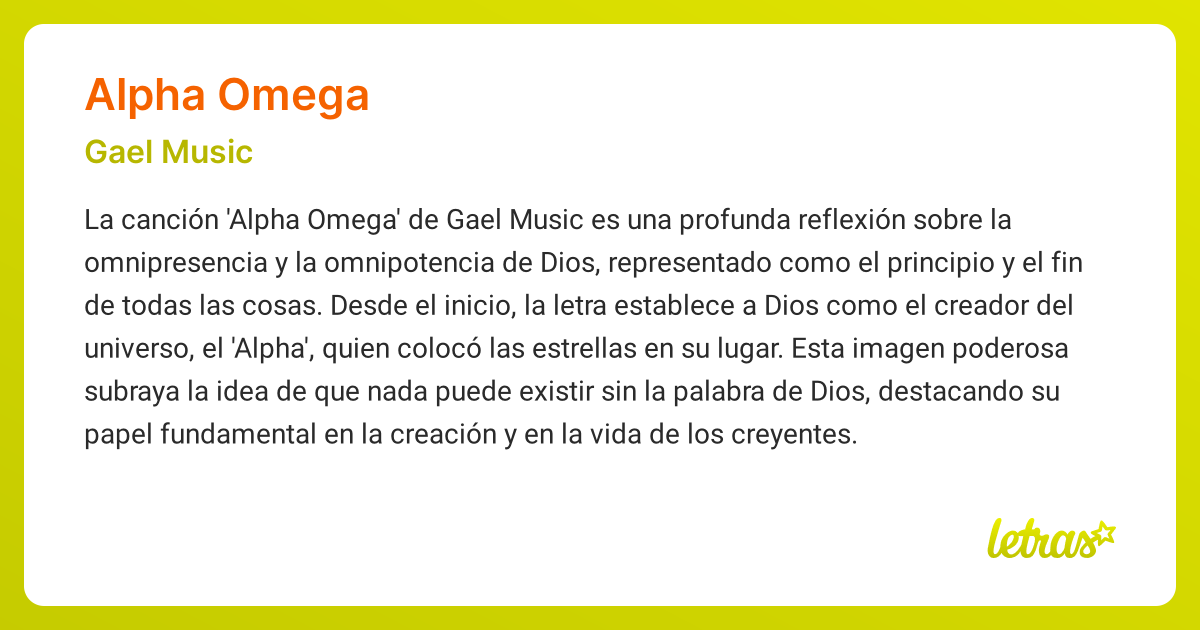 Significado de la canción ALPHA OMEGA (Gael Music) - LETRAS.COM