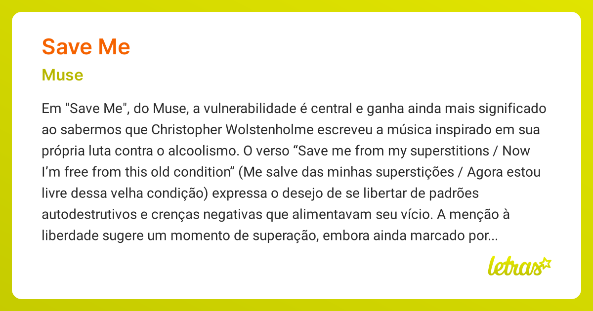 Significado da música SAVE ME (Muse) - LETRAS.MUS.BR
