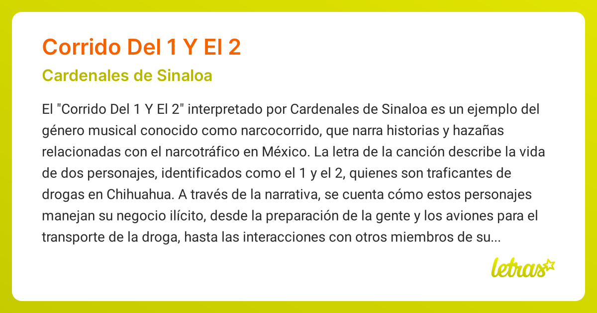 Significado de la canción CORRIDO DEL 1 Y EL 2 (Cardenales de Sinaloa ...