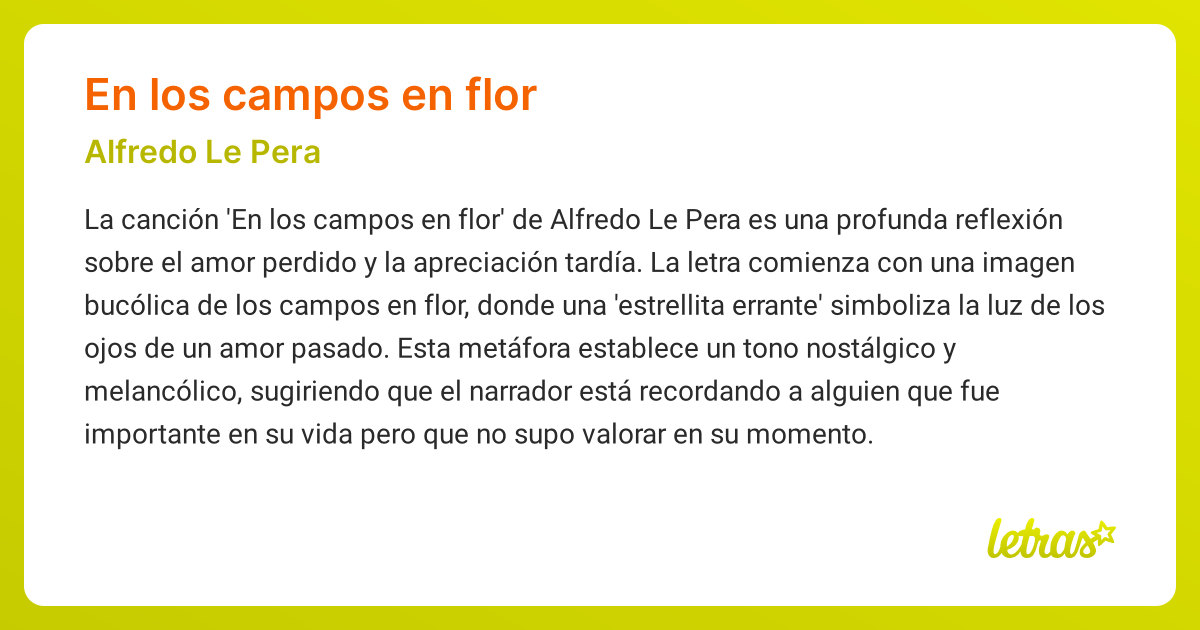 Significado de la canción EN LOS CAMPOS EN FLOR (Alfredo Le Pera ...