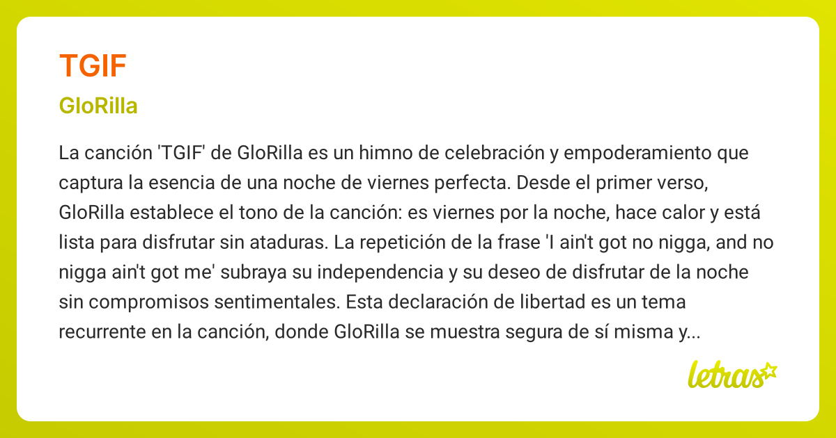 Significado De La Canción Tgif Glorilla Letras Com