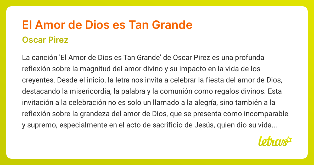 Significado de la canción EL AMOR DE DIOS ES TAN GRANDE (Oscar Pirez ...