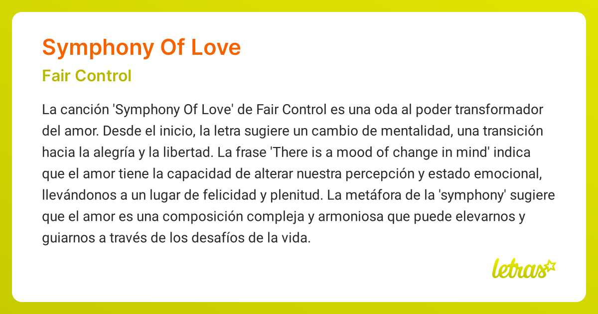 Significado de la canción SYMPHONY OF LOVE (Fair Control) - LETRAS.COM