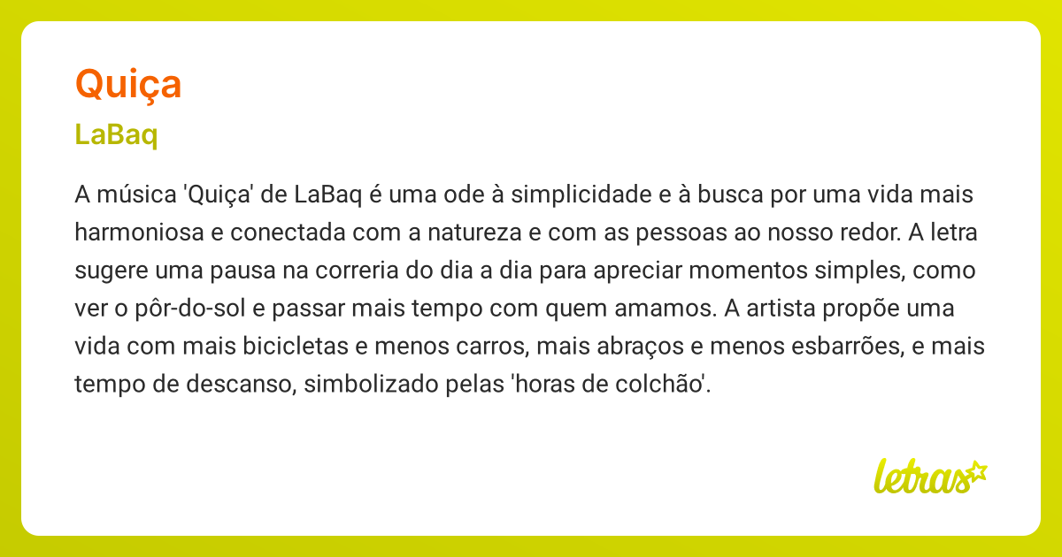 Significado da música QUIÇA (LaBaq) - LETRAS.MUS.BR