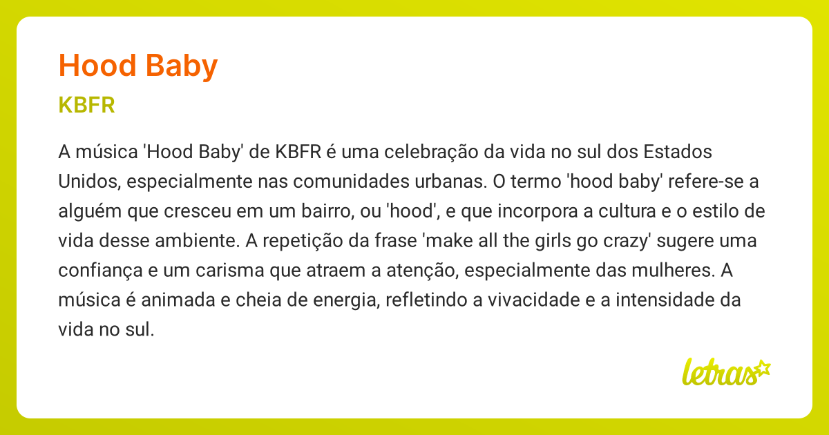 Significado da música HOOD BABY (KBFR) - LETRAS.MUS.BR